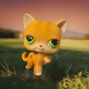 Orange Shorthair Cat #11 Littlest Pet‎ Shop LPS Hasbro Green Eyes 2004 Paws-Up
